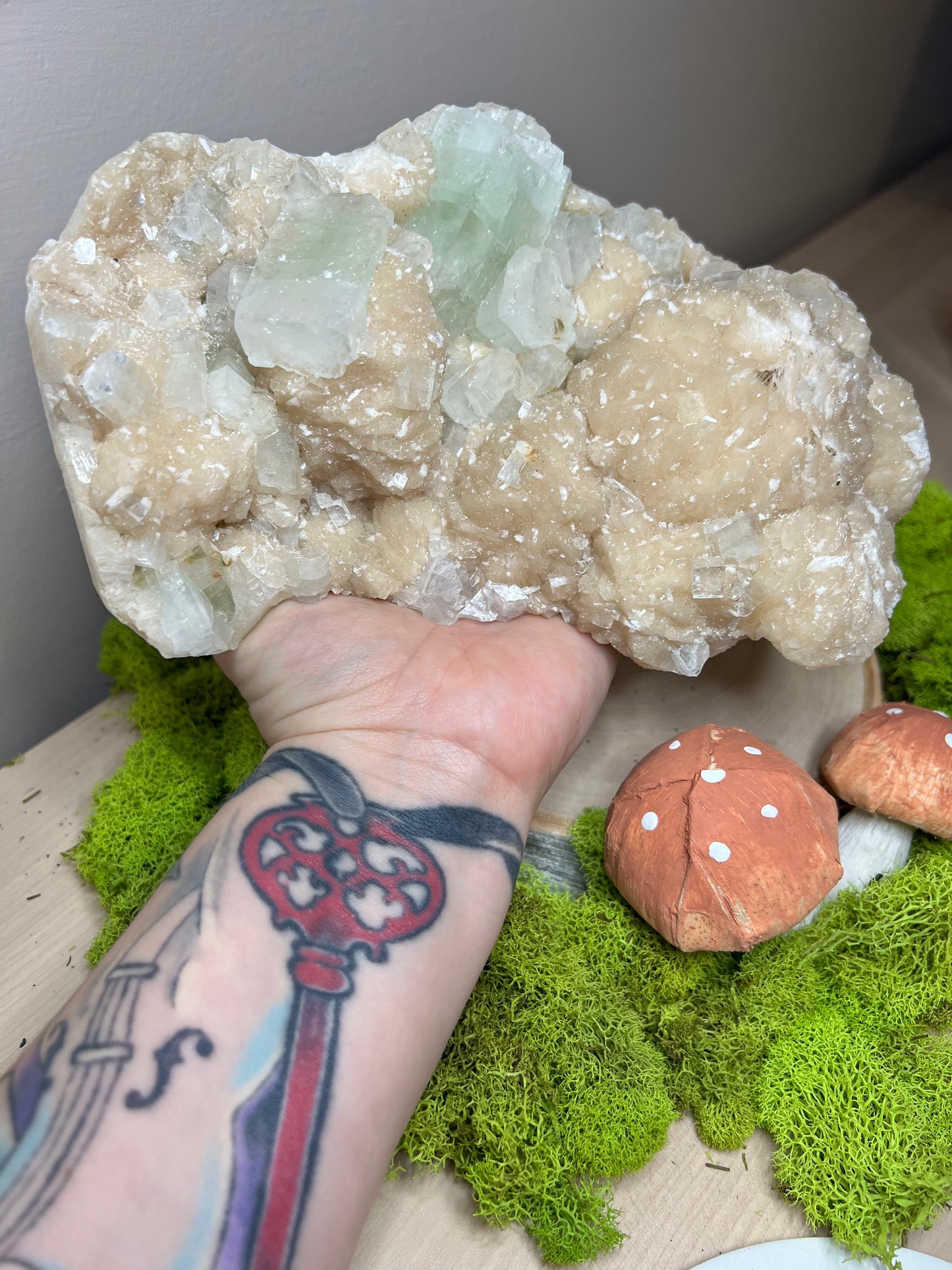 XL Mint Green Apophyllite with Stilbite Specimen Statement Piece