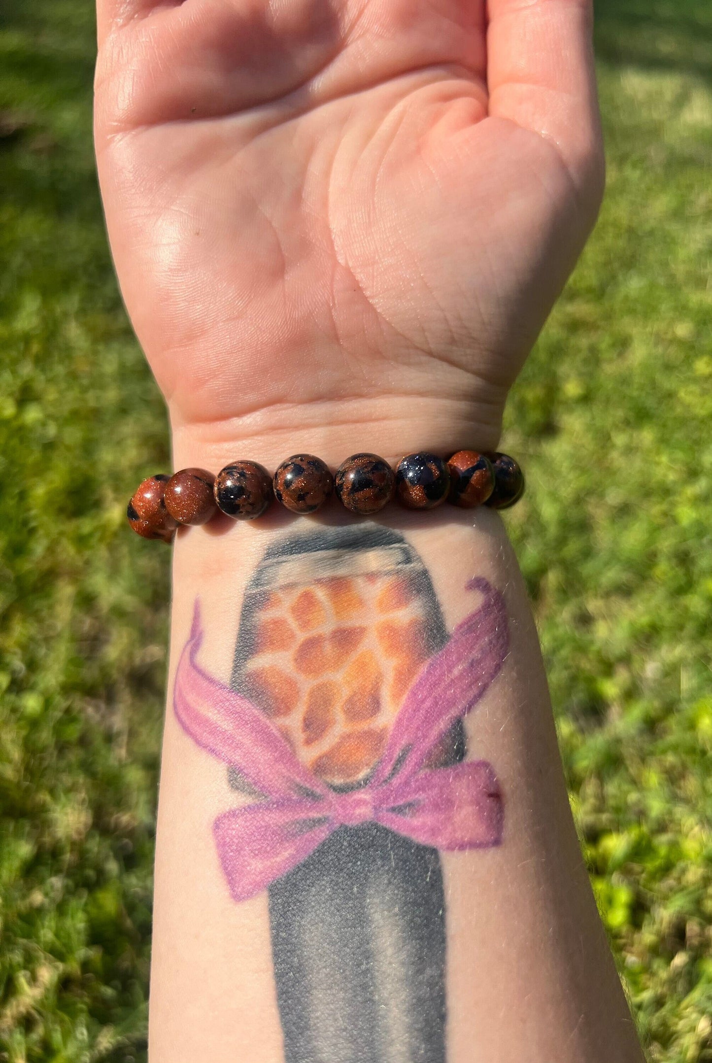 Beautiful Glittery Orange and Blue Mixed Sandstone Bracelet 10MM