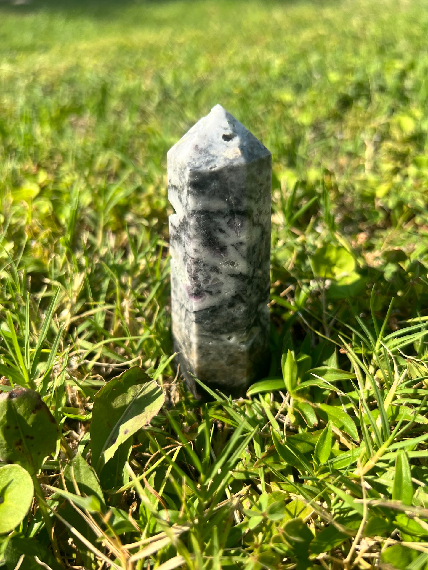 Beautiful Sphalerite Tower with Druzies and Purple Sections