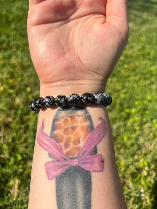 Beautiful Snowflake Obsidian Bracelet 10MM