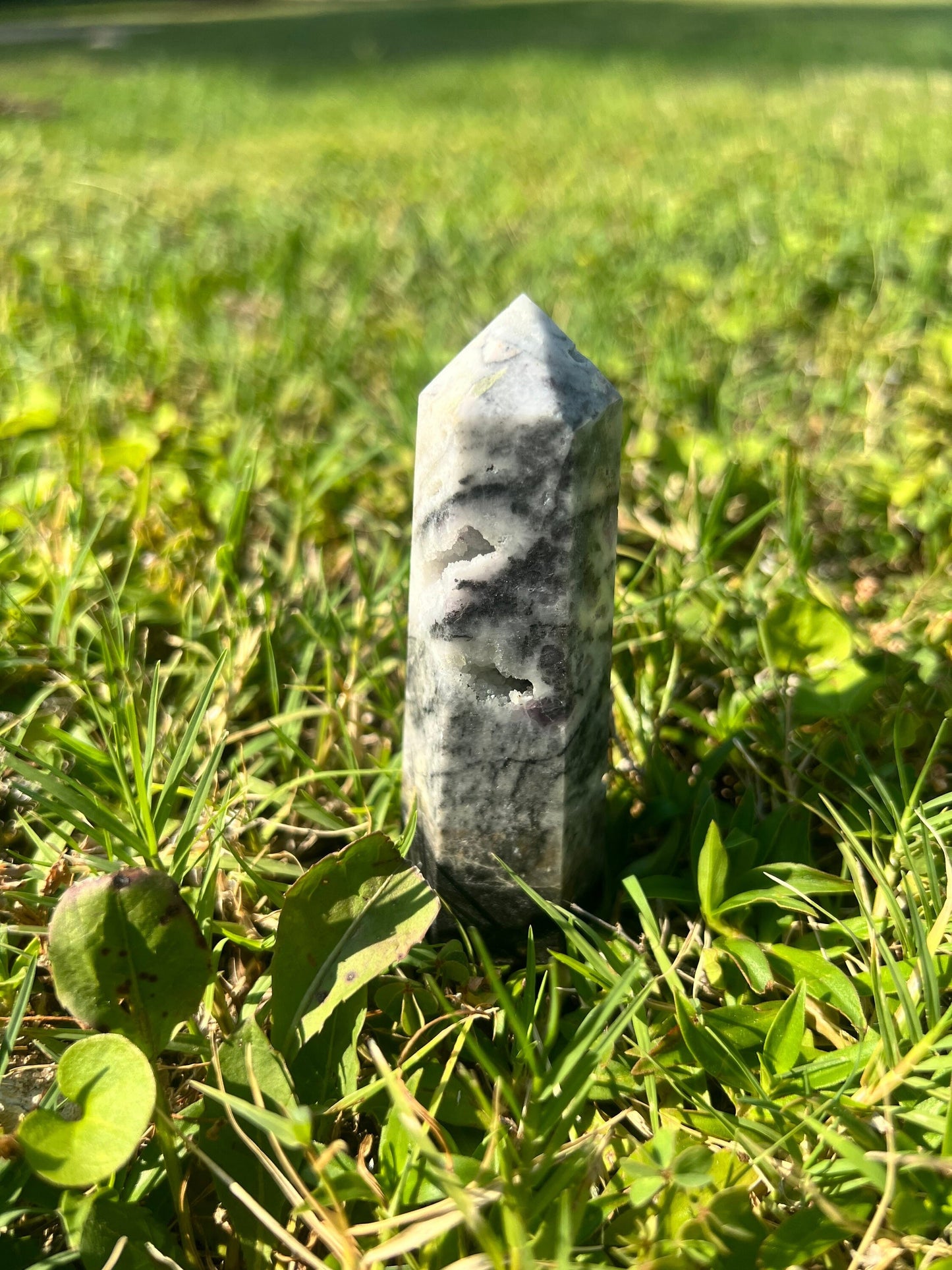 Beautiful Sphalerite Tower with Druzies and Purple Sections