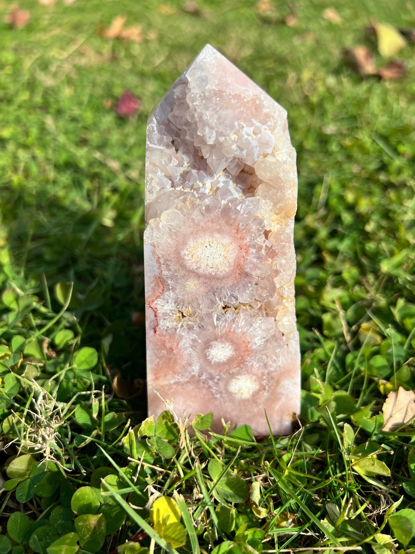 Gorgeous Unique Blooming Flower Agate with Pink Amethyst Tower