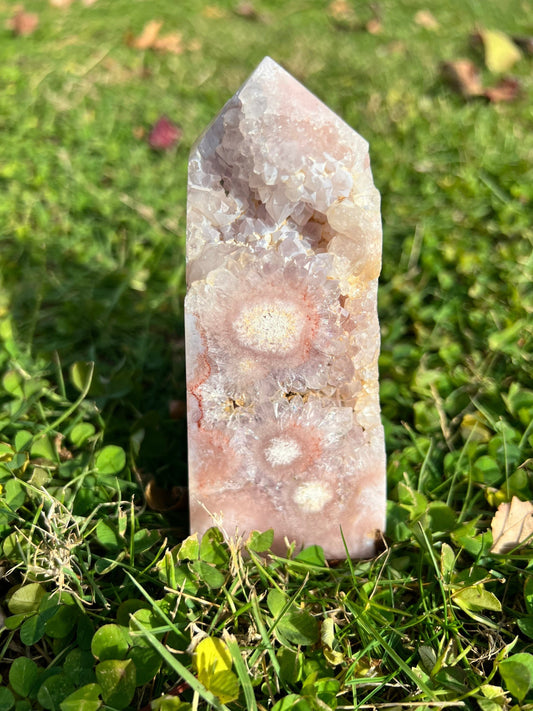 Gorgeous Unique Blooming Flower Agate with Pink Amethyst Tower