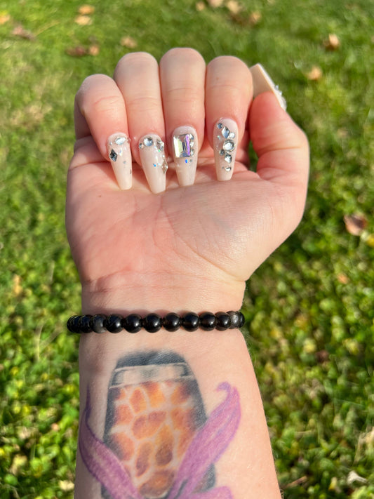 Beautiful Silver Obsidian Bracelet 8MM