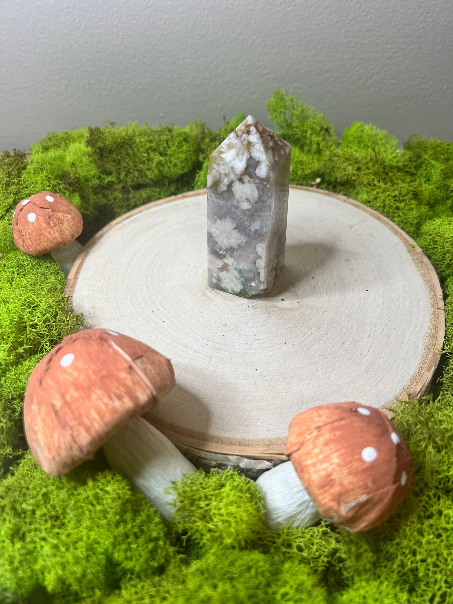 Stunning Glistening Flower Agate with Pink Amethyst Tower