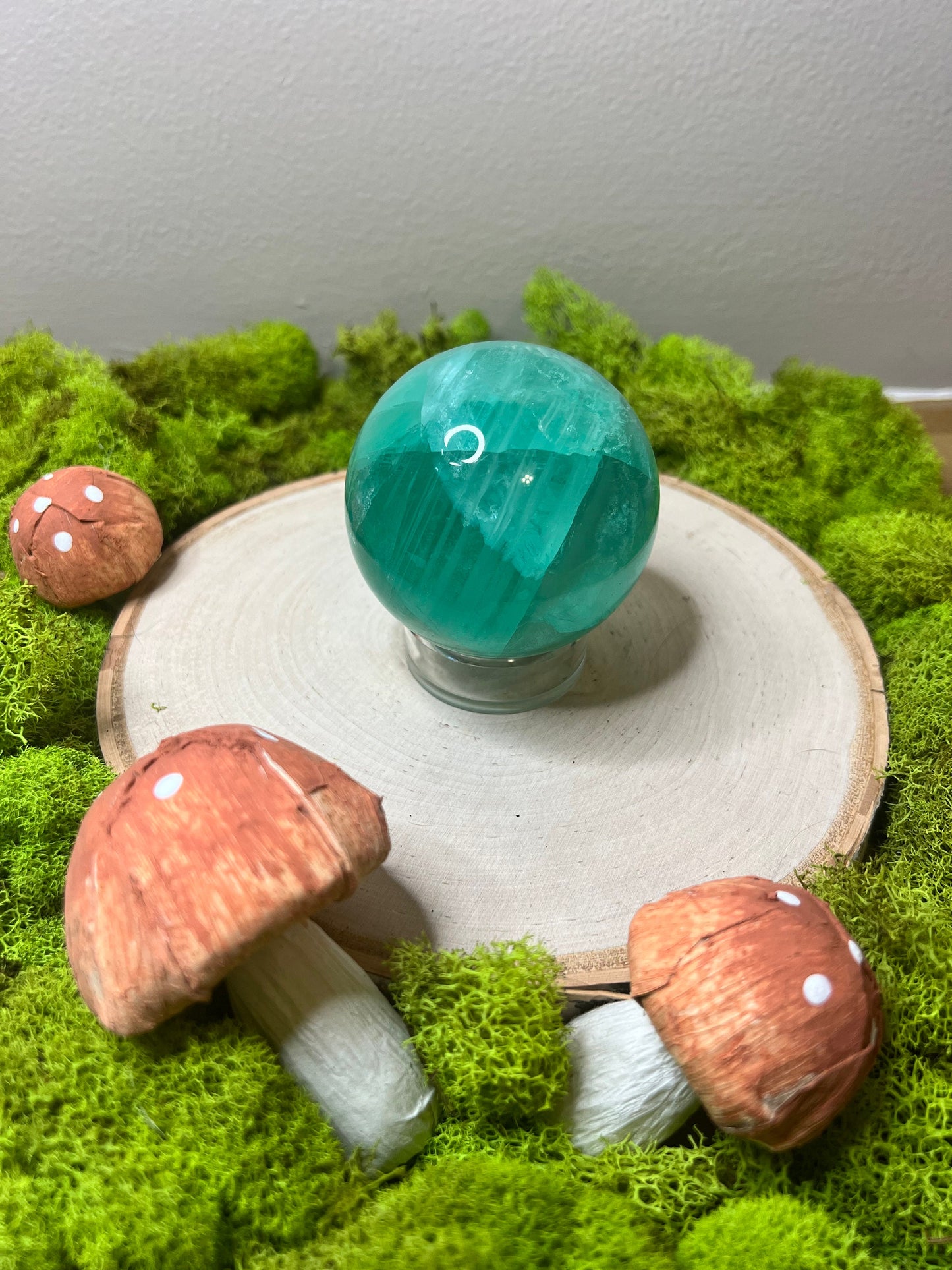 Gorgeous Teal Green Fluorite Sphere with Rainbows