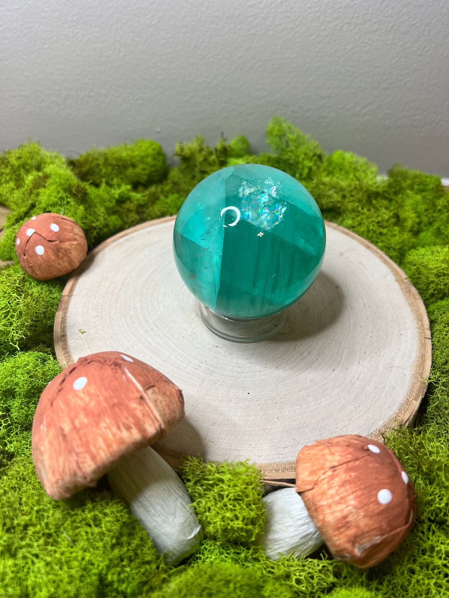 Gorgeous Teal Green Fluorite Sphere with Rainbows