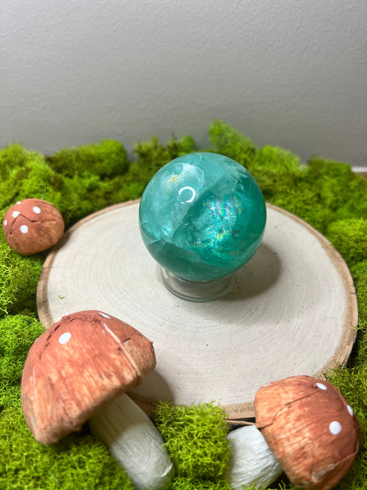 Gorgeous Teal Green Fluorite Sphere with Rainbows